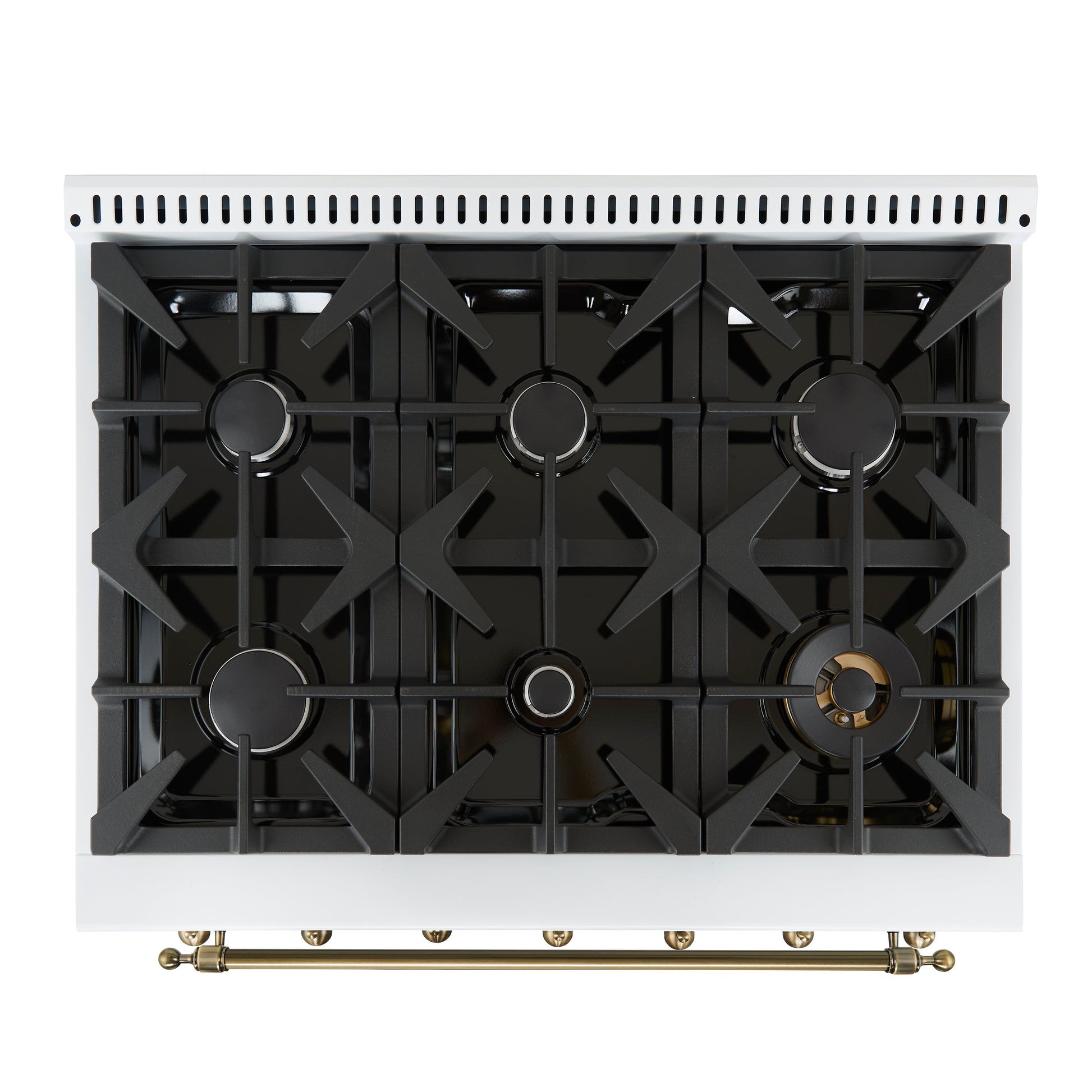 alt
Forno Antico cuisinière bi-énergie 36 pouces blanche et laiton antique, avec 6 brûleurs à gaz scellés et four à convection électrique - Forno Appliances