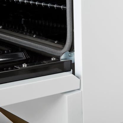 Cuisinière Forno Antico 36 pouces biénergie blanche et laiton antique, avec 6 brûleurs à gaz scellés et four à convection électrique - Forno Appliances