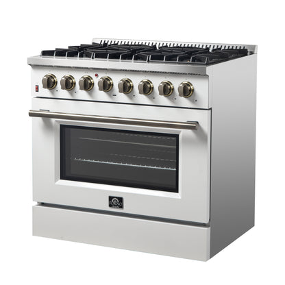 Forno Galiano 36" Freestanding Dual Fuel Range in White - Forno Appliances