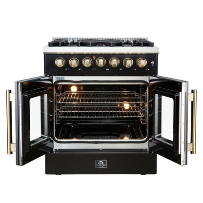 Forno Galiano 30-inch Freestanding French Door Dual Fuel Range Black - Forno Appliances