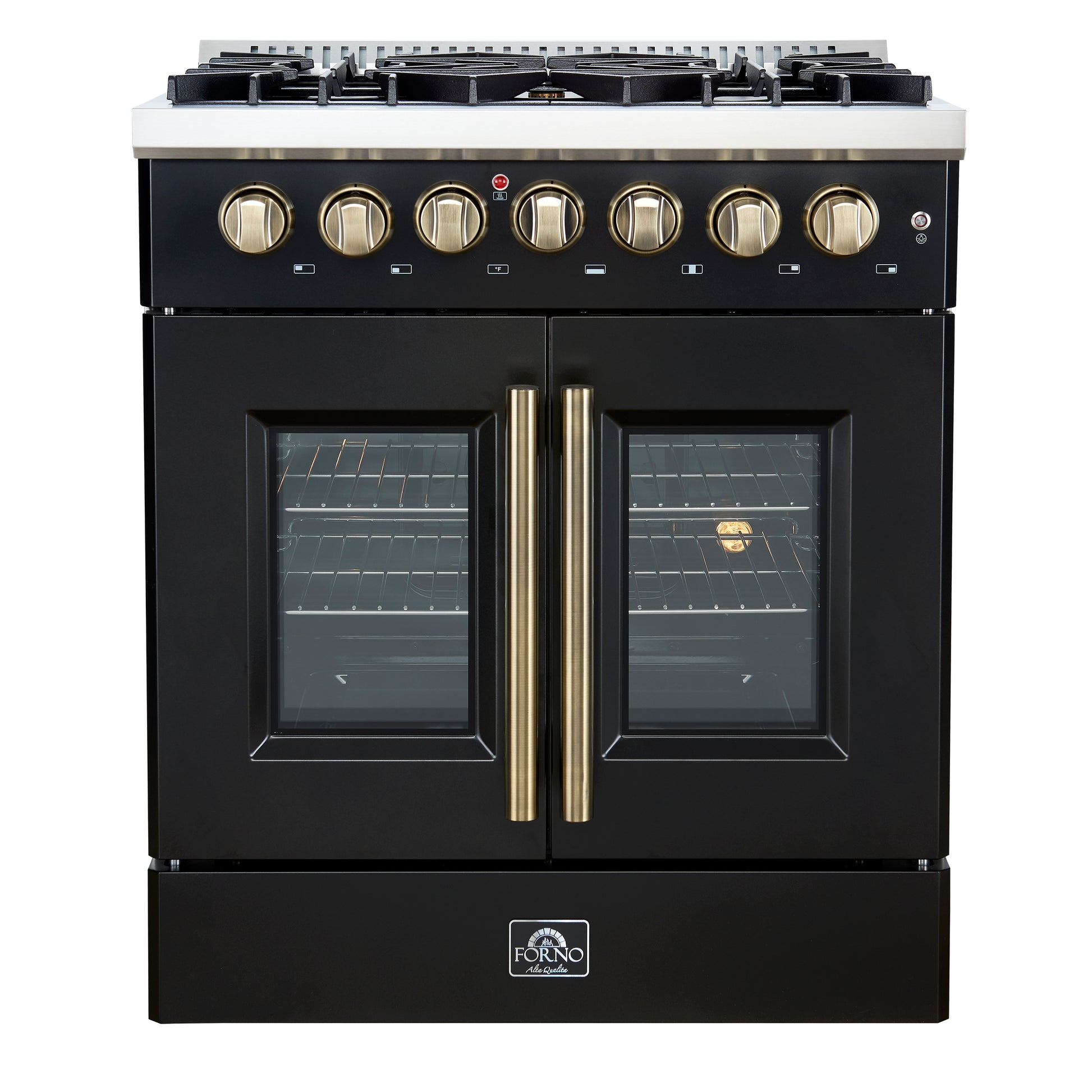 Forno Galiano 30-inch Freestanding French Door Dual Fuel Range Black - Forno Appliances