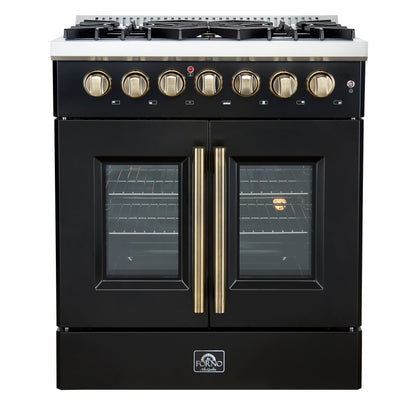 Forno Galiano 30-inch Freestanding French Door Dual Fuel Range Black - Forno Appliances