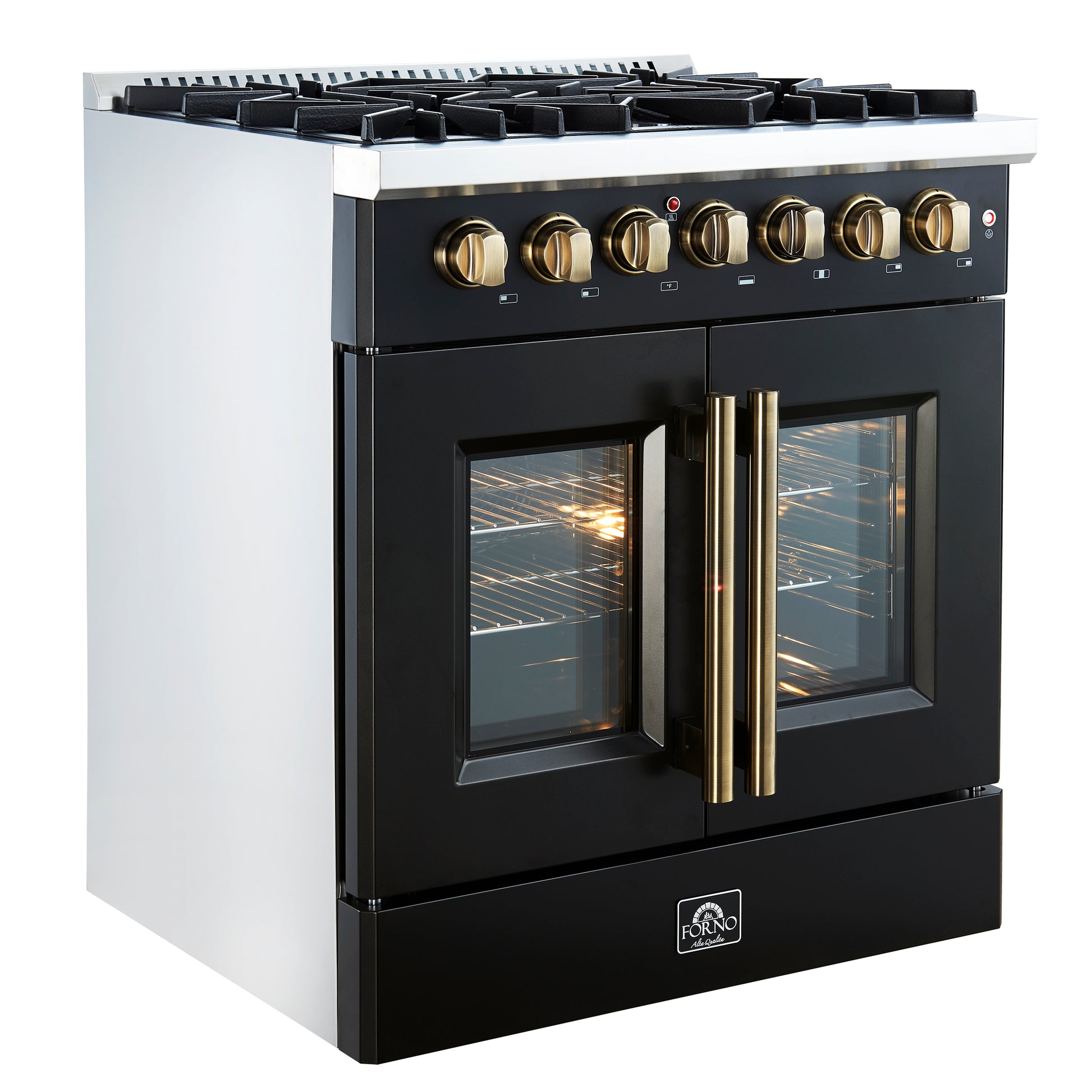 Forno Galiano 30-inch Freestanding French Door Dual Fuel Range Black - Forno Appliances