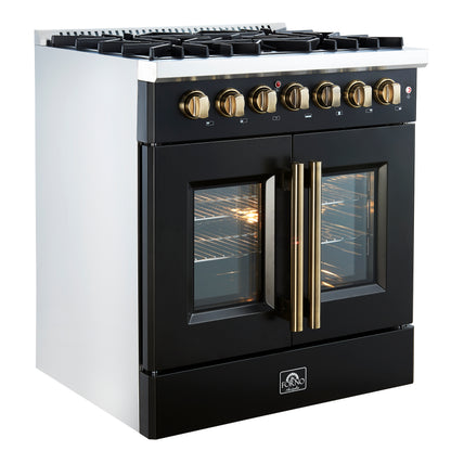 Forno Galiano 30-inch Freestanding French Door Dual Fuel Range Black - Forno Appliances