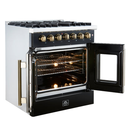 Forno Galiano 30-inch Freestanding French Door Dual Fuel Range Black - Forno Appliances
