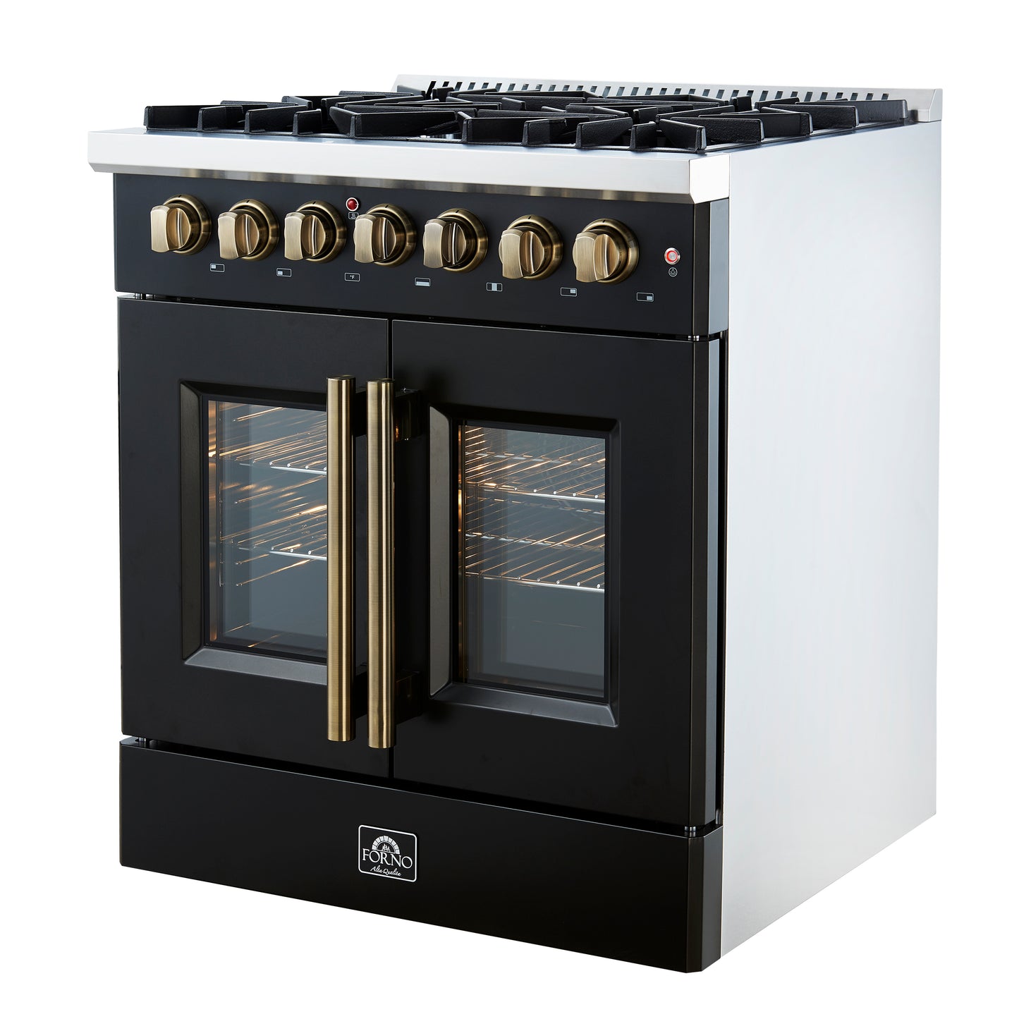 Forno Galiano 30-inch Freestanding French Door Dual Fuel Range Black - Forno Appliances