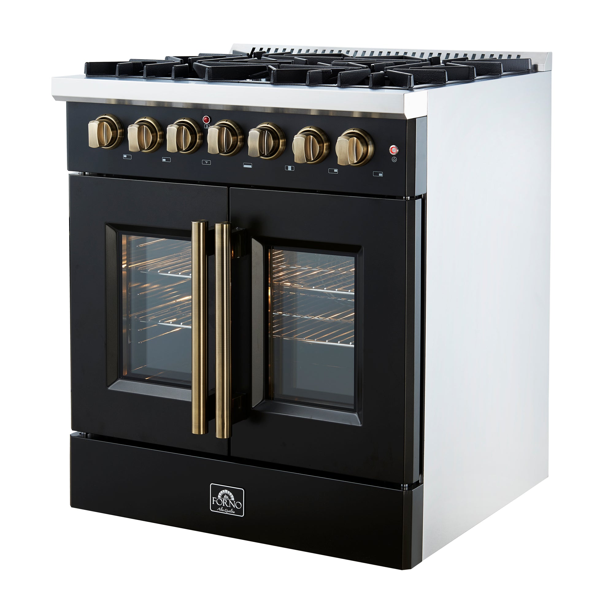 Forno Galiano 30-inch Freestanding French Door Dual Fuel Range Black - Forno Appliances