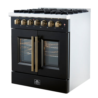 Forno Galiano 30-inch Freestanding French Door Dual Fuel Range Black - Forno Appliances