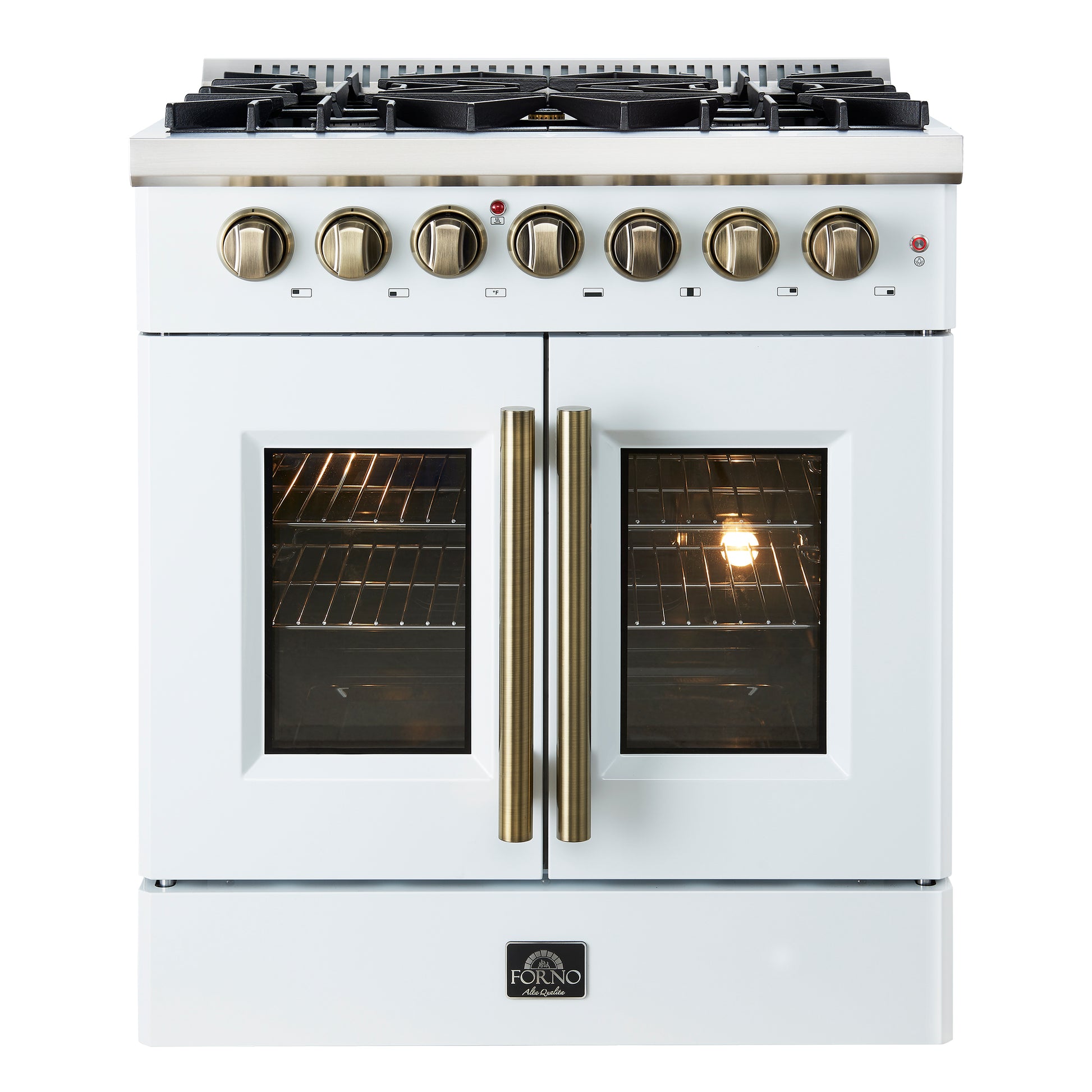 Forno Galiano 30-inch Freestanding French Door Dual Fuel Range White - Forno Appliances