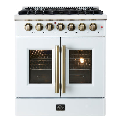Forno Galiano 30-inch Freestanding French Door Dual Fuel Range White - Forno Appliances