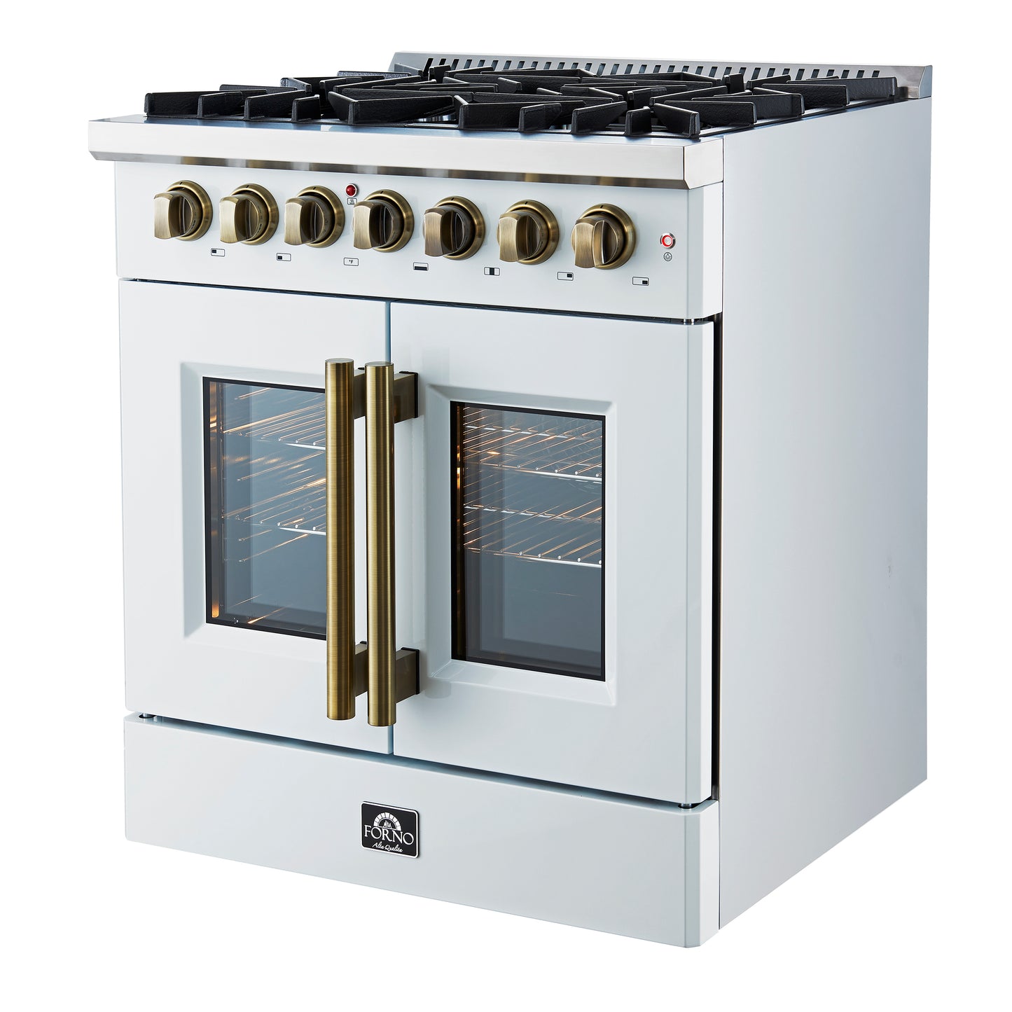 Forno Galiano 30-inch Freestanding French Door Dual Fuel Range White - Forno Appliances
