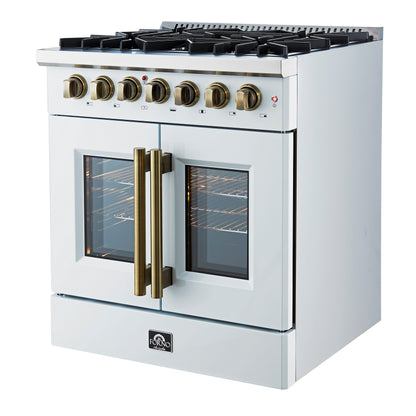 Forno Galiano 30-inch Freestanding French Door Dual Fuel Range White - Forno Appliances