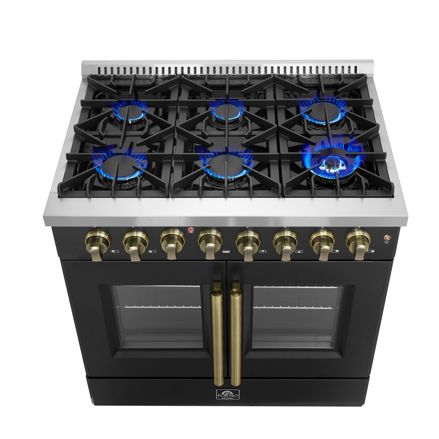 Forno Galiano 36-inch Freestanding French Door Dual Fuel Range Black - Forno Appliances