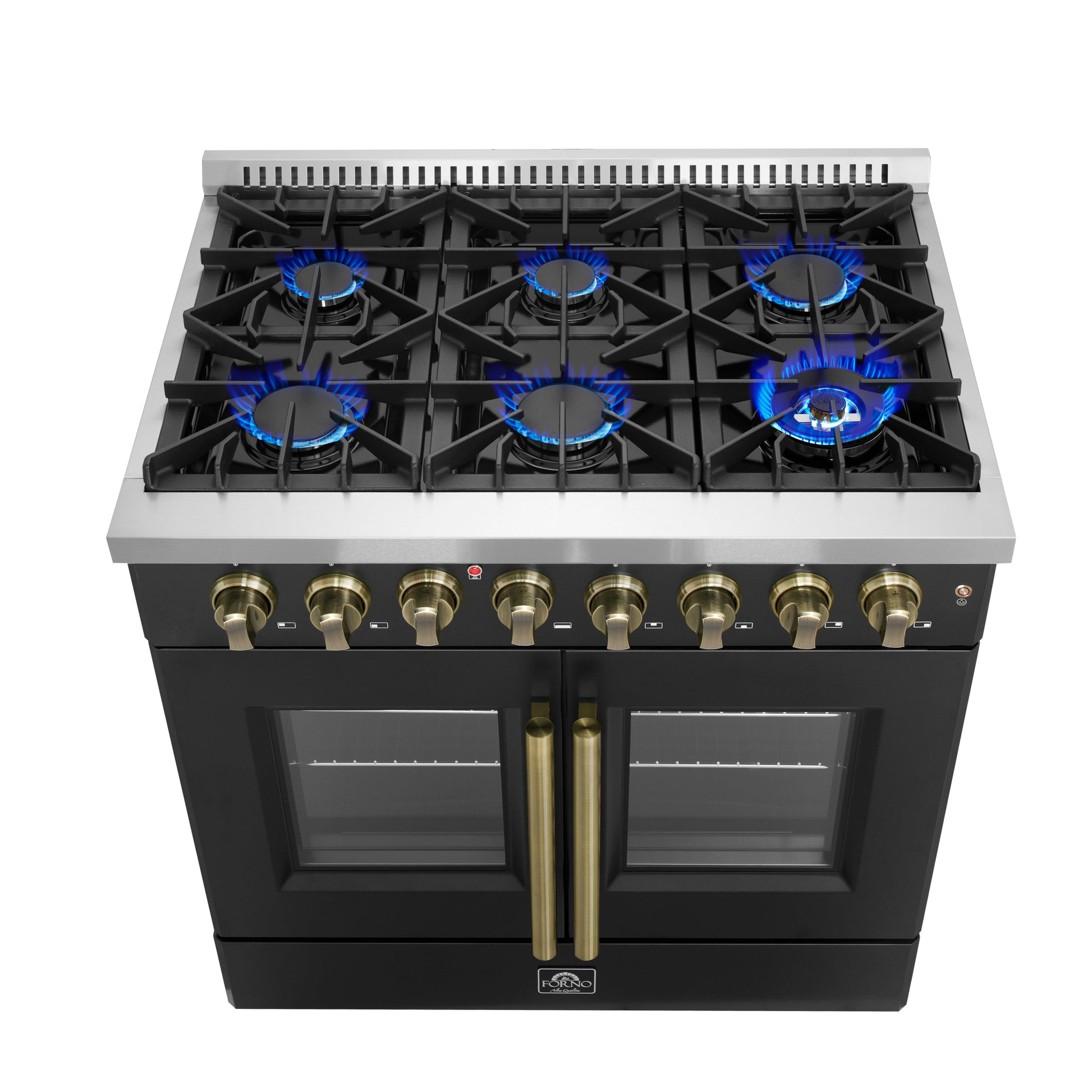 Forno Galiano 36-inch Freestanding French Door Dual Fuel Range Black - Forno Appliances
