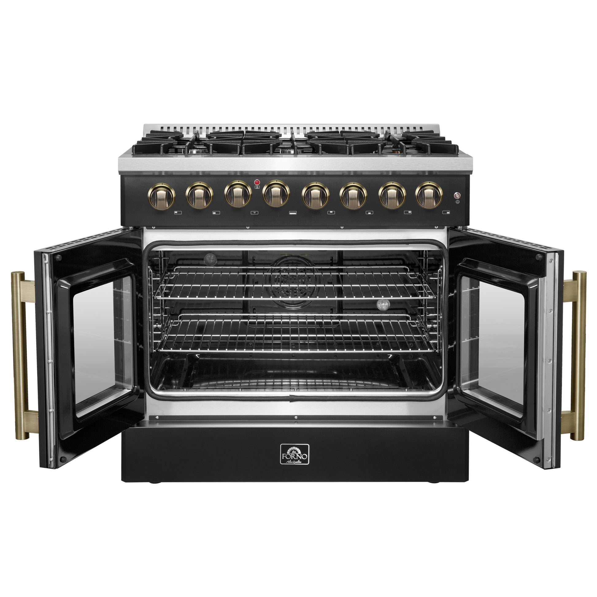 Forno Galiano 36-inch Freestanding French Door Dual Fuel Range Black - Forno Appliances