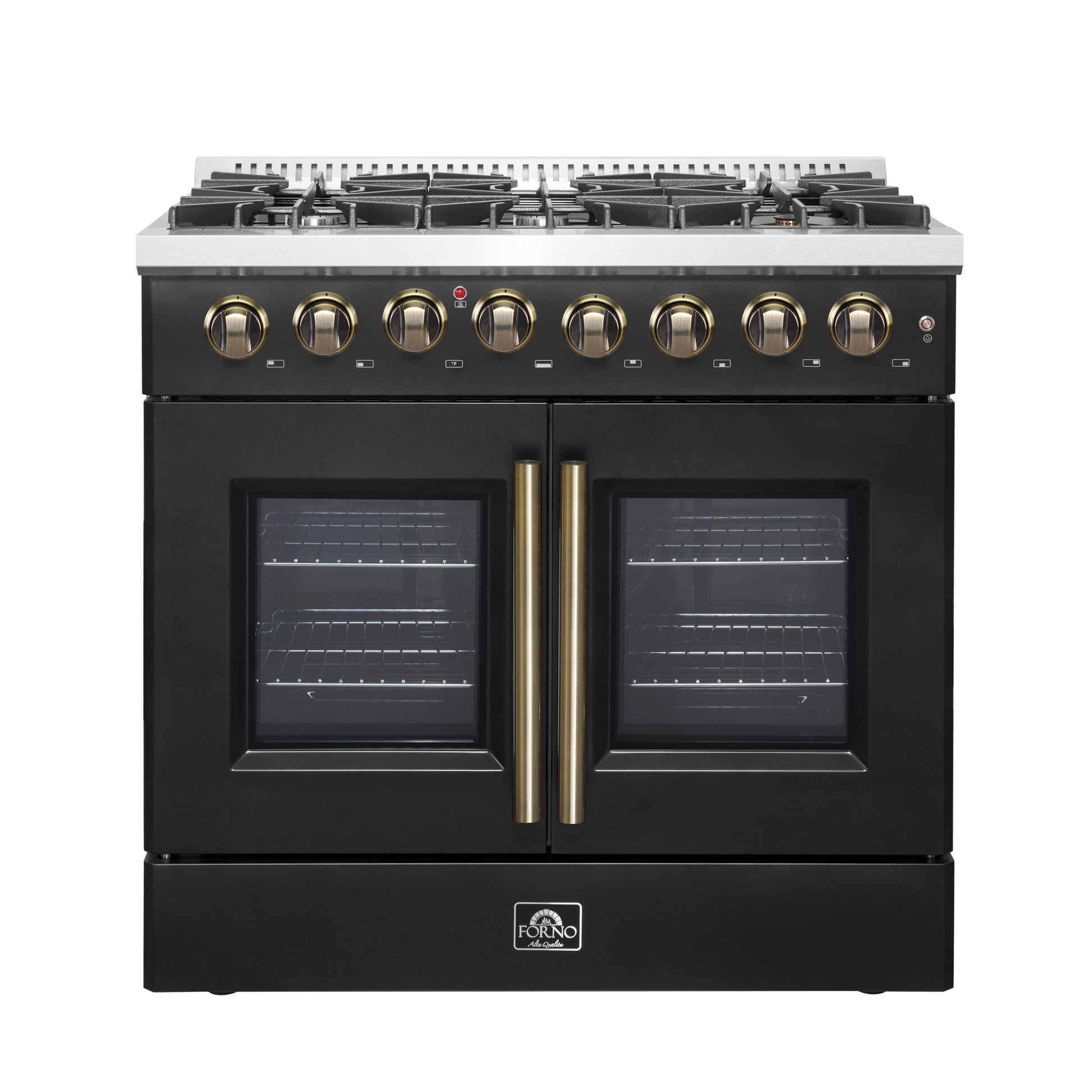 Forno Galiano 36-inch Freestanding French Door Dual Fuel Range Black - Forno Appliances