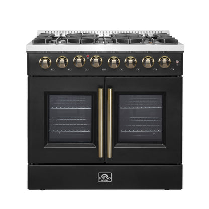 Forno Galiano 36-inch Freestanding French Door Dual Fuel Range Black - Forno Appliances