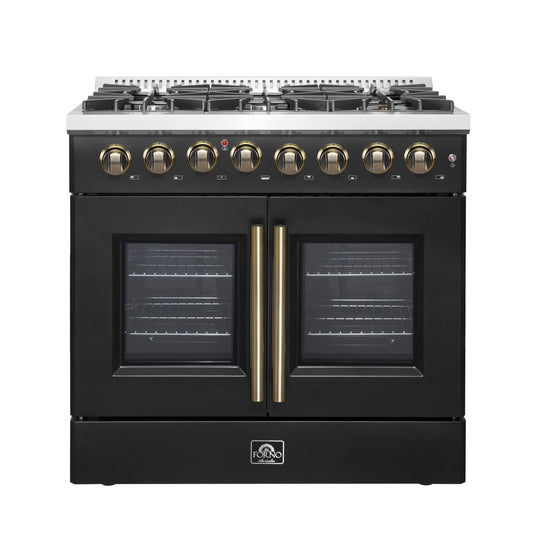 Forno Galiano 36-inch Freestanding French Door Dual Fuel Range Black - Forno Appliances