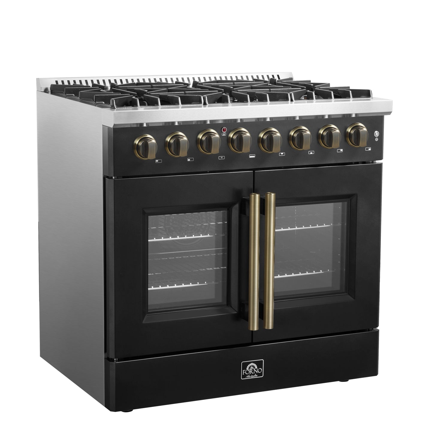 Forno Galiano 36-inch Freestanding French Door Dual Fuel Range Black - Forno Appliances