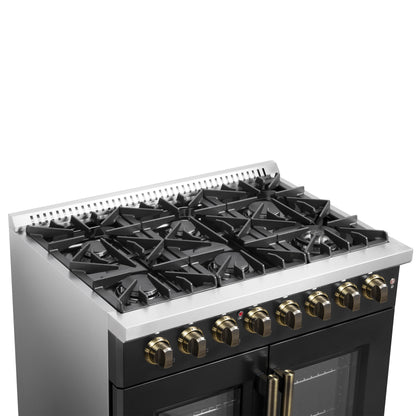 Forno Galiano 36-inch Freestanding French Door Dual Fuel Range Black - Forno Appliances