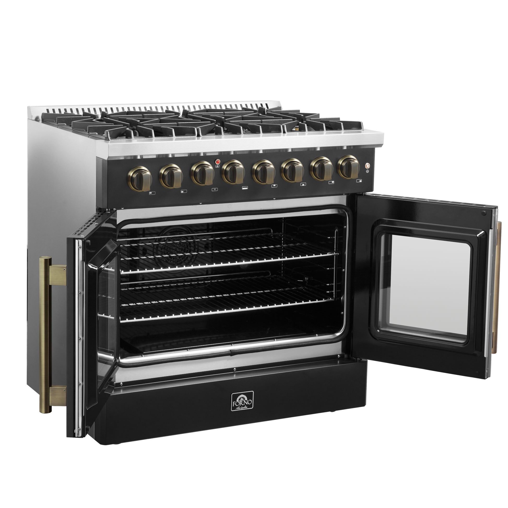 Forno Galiano 36-inch Freestanding French Door Dual Fuel Range Black - Forno Appliances