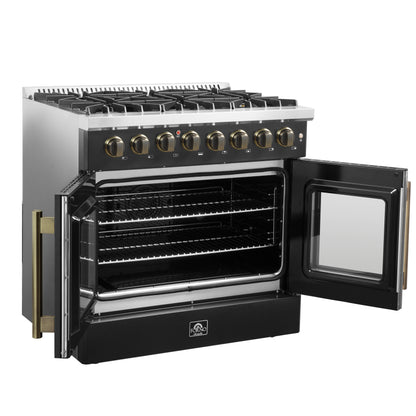 Forno Galiano 36-inch Freestanding French Door Dual Fuel Range Black - Forno Appliances