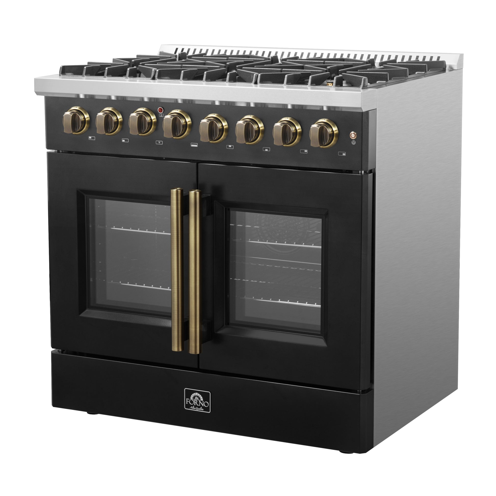Forno Galiano 36-inch Freestanding French Door Dual Fuel Range Black - Forno Appliances