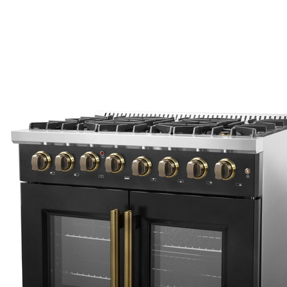 Forno Galiano 36-inch Freestanding French Door Dual Fuel Range Black - Forno Appliances