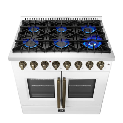 Forno Galiano 36-inch Freestanding French Door Dual Fuel Range White - Forno Appliances