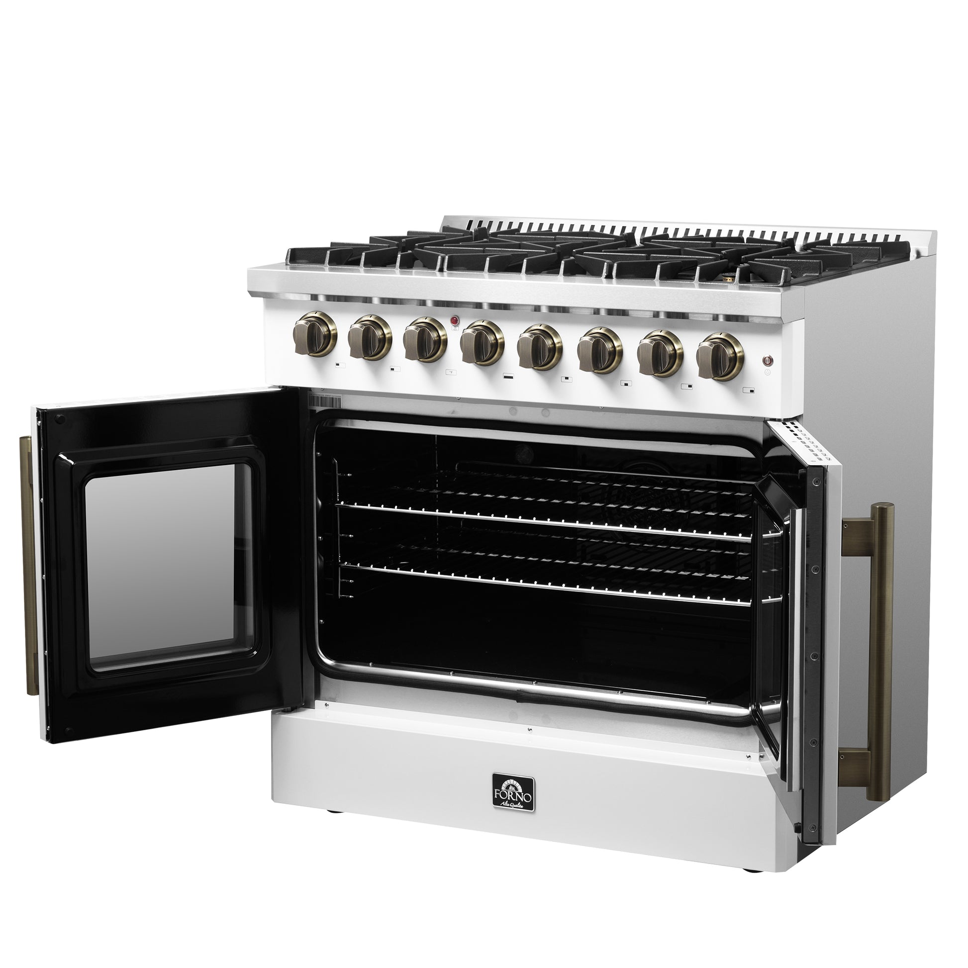 Forno Galiano 36-inch Freestanding French Door Dual Fuel Range White - Forno Appliances