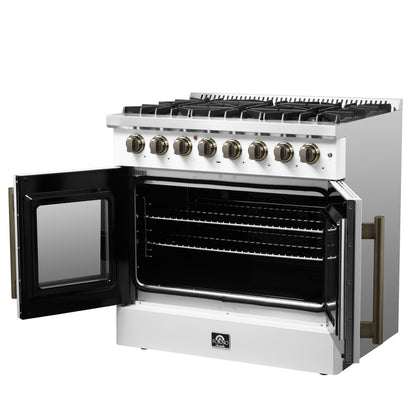 Forno Galiano 36-inch Freestanding French Door Dual Fuel Range White - Forno Appliances