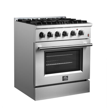 Cuisinière dual fuel Forno Marco 30-Inch en acier inoxydable, 4 brûleurs, 37 000 BTU, four à convection véritable, économe en énergie - Forno Appliances
