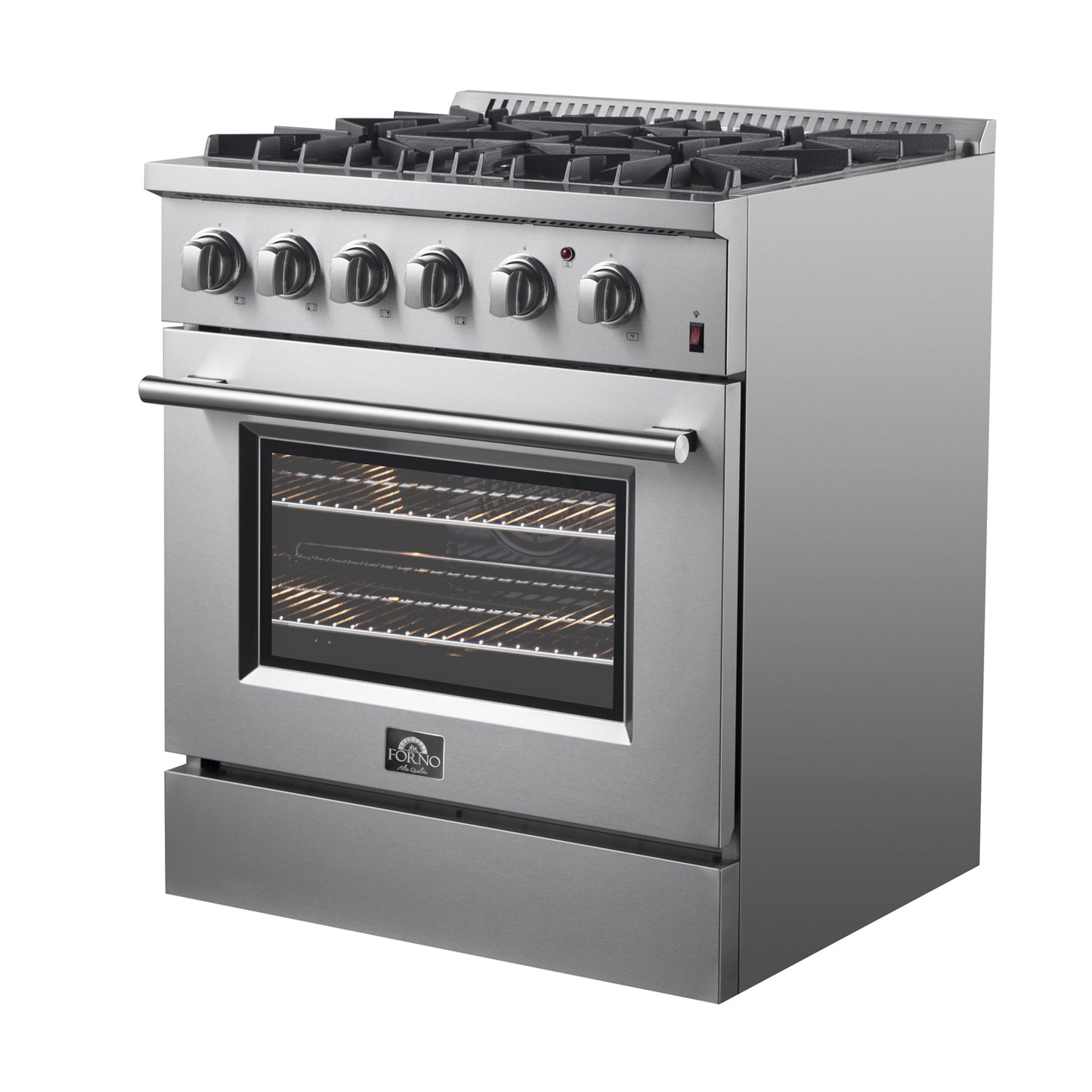 Forno Marco cuisinière mixte 30 pouces, acier inoxydable, 4 brûleurs, 37 000 BTU, four à convection véritable, économe en énergie - Forno Appliances