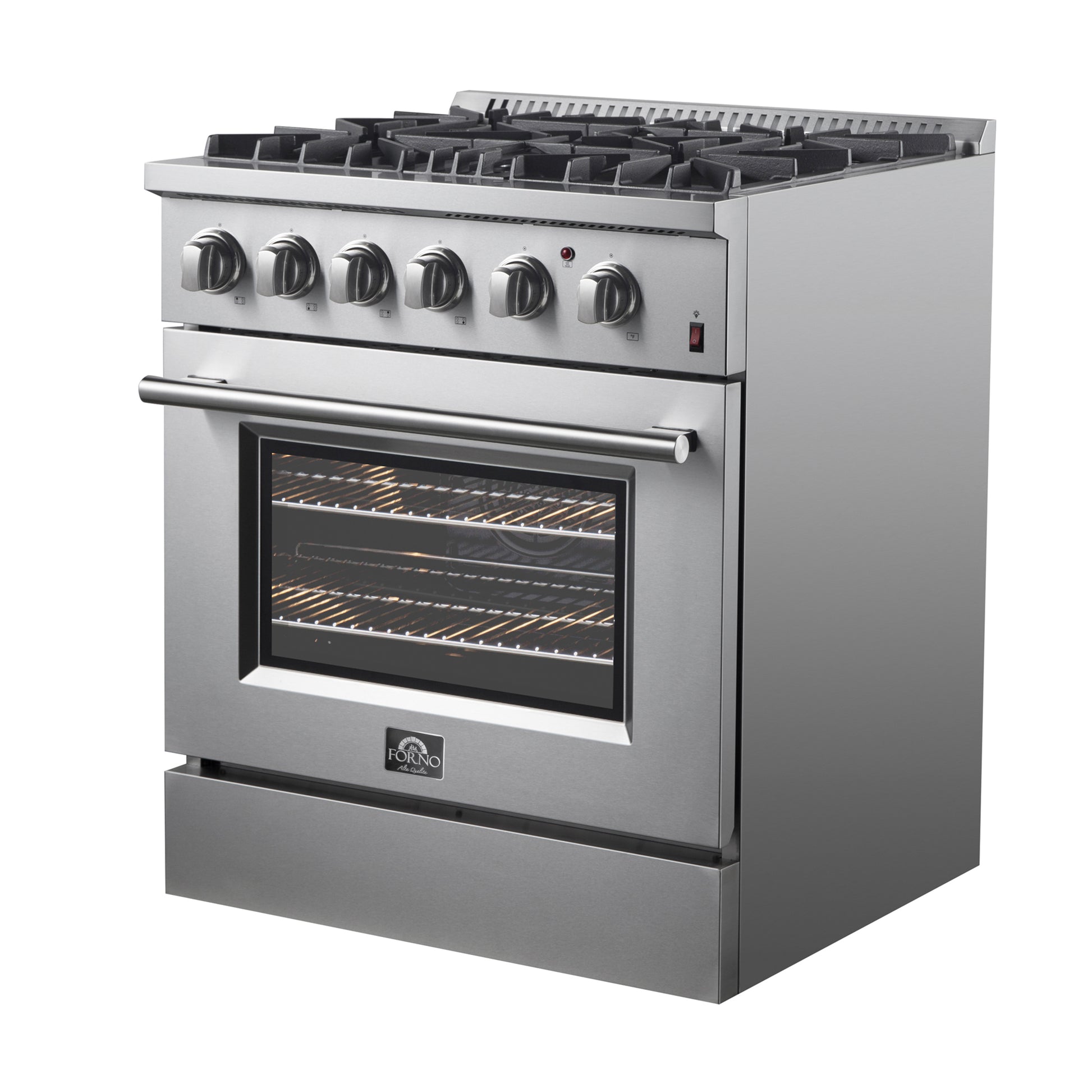 Forno Marco cuisinière mixte 30 pouces, acier inoxydable, 4 brûleurs, 37 000 BTU, four à convection véritable, économe en énergie - Forno Appliances