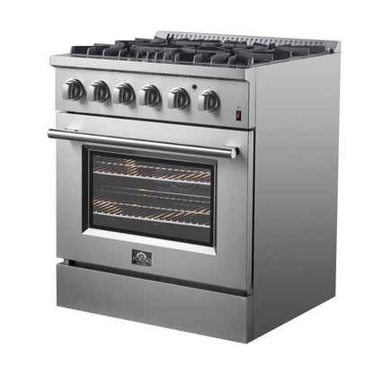 Forno Marco cuisinière mixte 30 pouces, acier inoxydable, 4 brûleurs, 37 000 BTU, four à convection véritable, économe en énergie - Forno Appliances