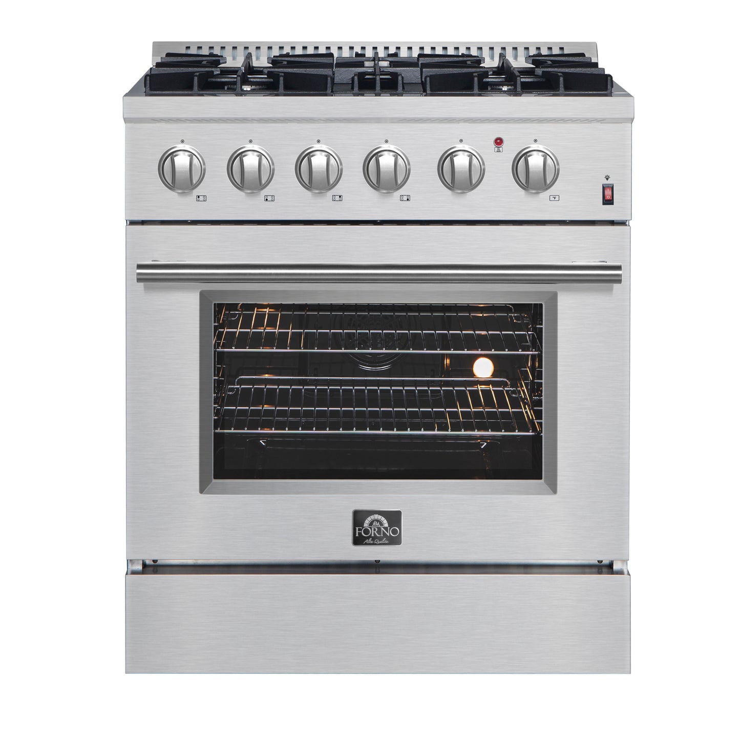 Cuisinière Forno Marco 30 pouces biénergie, acier inoxydable, 4 brûleurs, 37 000 BTU, four à convection véritable, économe en énergie - Forno Appliances