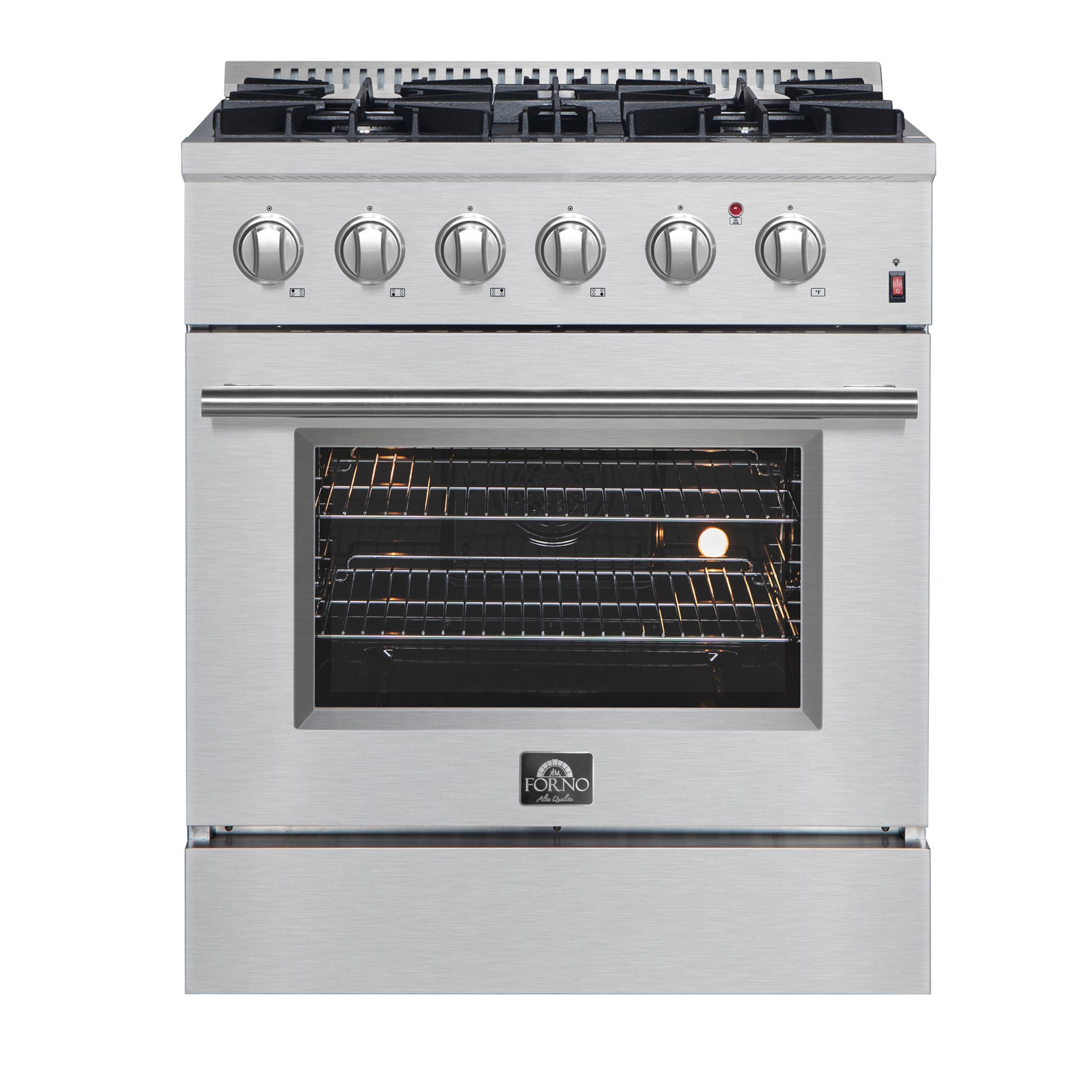 Cuisinière Forno Marco 30 pouces biénergie, acier inoxydable, 4 brûleurs, 37 000 BTU, four à convection véritable, économe en énergie - Forno Appliances