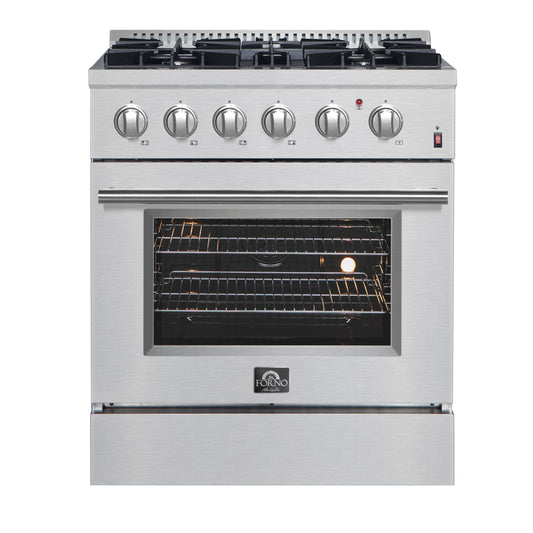 Forno Marco 30-Inch Dual Fuel Range, Stainless Steel, 4 Burners, 37,000 BTU, True Convection Oven, Energy Efficient - Forno Appliances