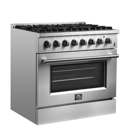 Forno Marco 36-Inch Dual Fuel Range, Stainless Steel, 6 Burners, 67,000 BTU, True Convection Oven, Energy Efficient - Forno Appliances