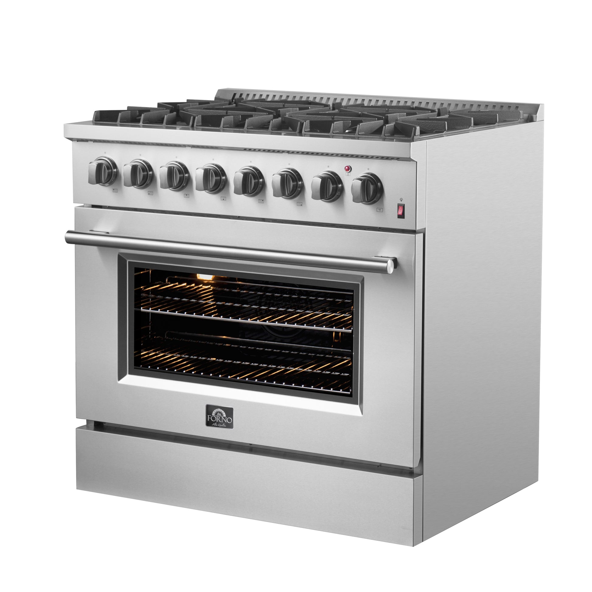 Forno Marco 36-Inch Dual Fuel Range, Stainless Steel, 6 Burners, 67,000 BTU, True Convection Oven, Energy Efficient - Forno Appliances