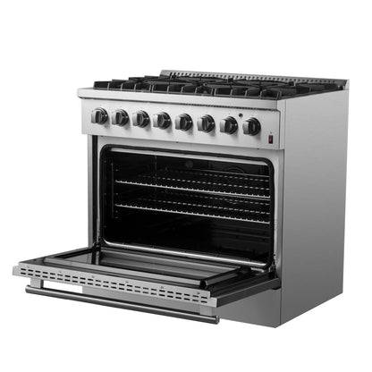 Forno Marco 36-Inch Dual Fuel Range, Stainless Steel, 6 Burners, 67,000 BTU, True Convection Oven, Energy Efficient - Forno Appliances