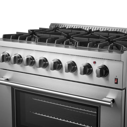 Forno Marco 36-Inch Dual Fuel Range, Stainless Steel, 6 Burners, 67,000 BTU, True Convection Oven, Energy Efficient - Forno Appliances