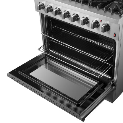 Forno Marco 36-Inch Dual Fuel Range, Stainless Steel, 6 Burners, 67,000 BTU, True Convection Oven, Energy Efficient - Forno Appliances
