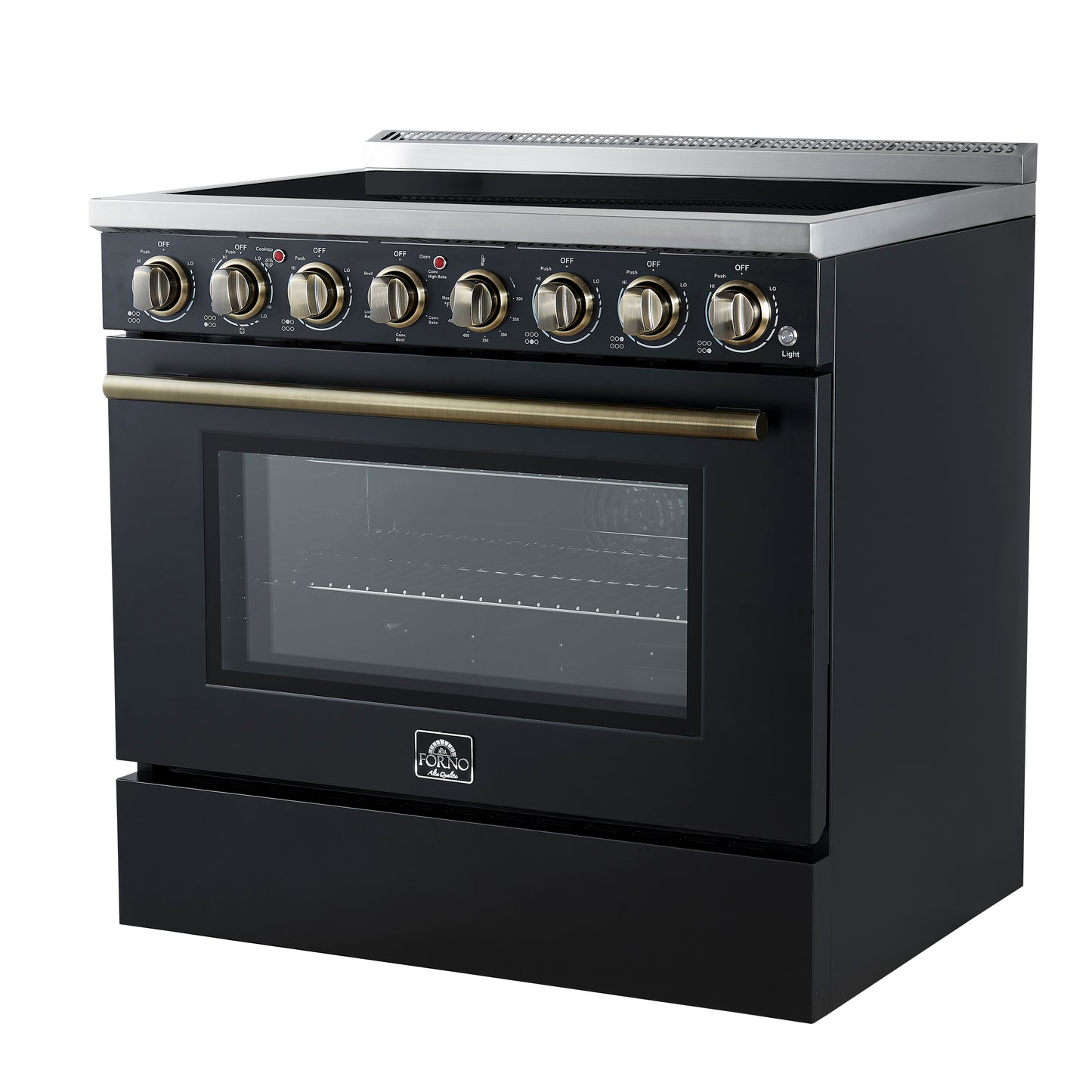Forno Paolo 36 Inch Black Freestanding Electric Range, Stainless Steel, 5.44 cu.ft, True Convection Oven, Energy Efficient - Forno Appliances