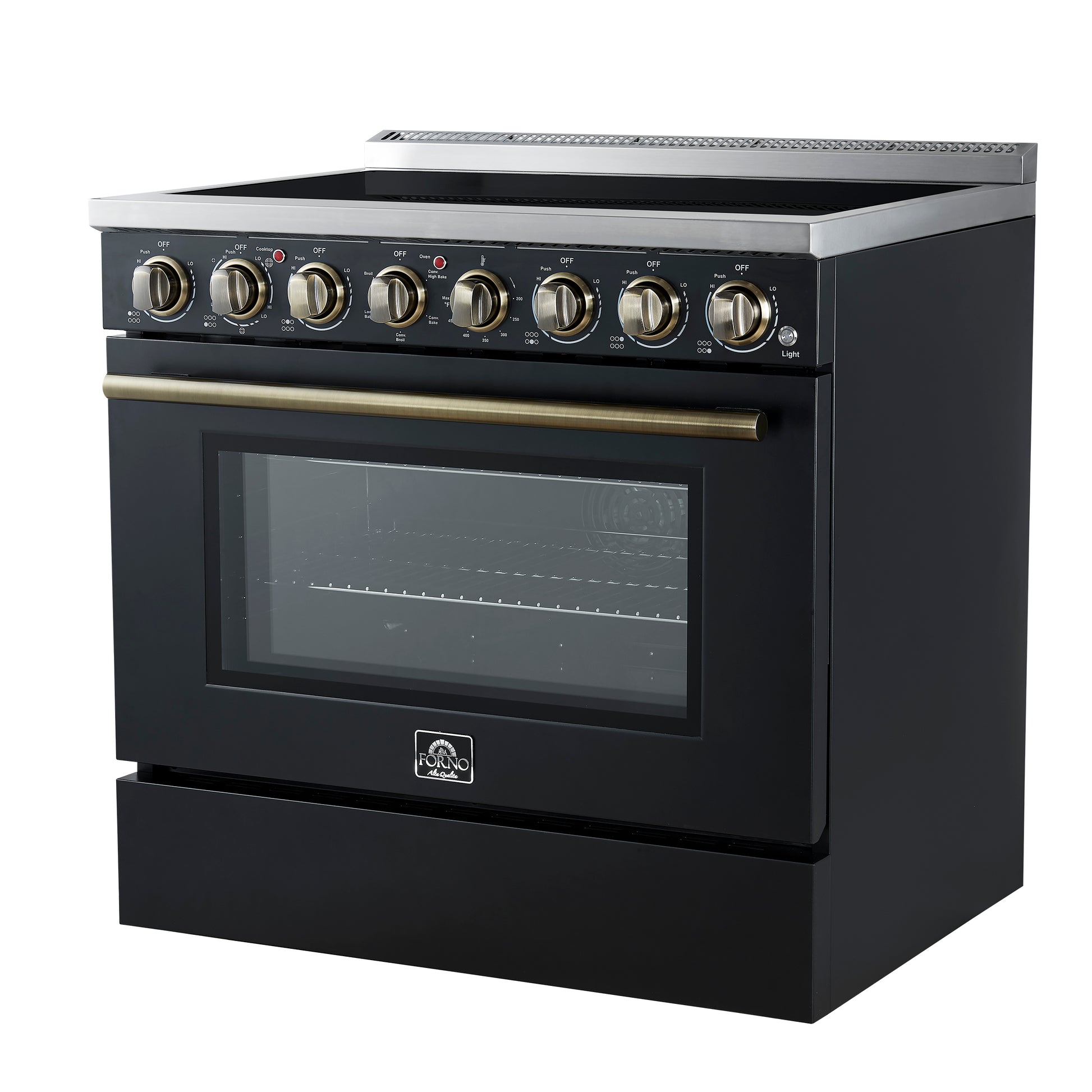 Forno Paolo 36 Inch Black Freestanding Electric Range, Stainless Steel, 5.44 cu.ft, True Convection Oven, Energy Efficient - Forno Appliances