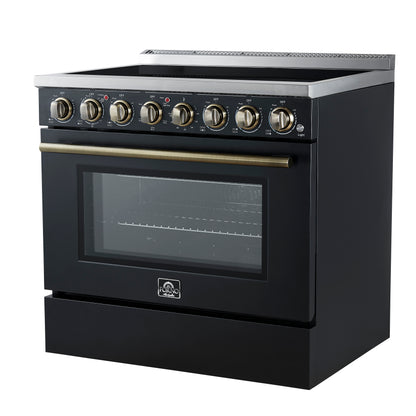 Forno Paolo 36 Inch Black Freestanding Electric Range, Stainless Steel, 5.44 cu.ft, True Convection Oven, Energy Efficient - Forno Appliances