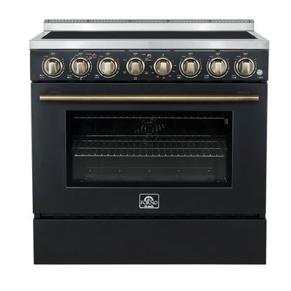 Forno Paolo 36 Inch Black Freestanding Electric Range, Stainless Steel, 5.44 cu.ft, True Convection Oven, Energy Efficient - Forno Appliances