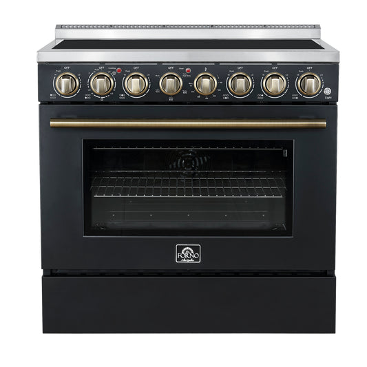 Forno Paolo 36 Inch Black Freestanding Electric Range, Stainless Steel, 5.44 cu.ft, True Convection Oven, Energy Efficient - Forno Appliances