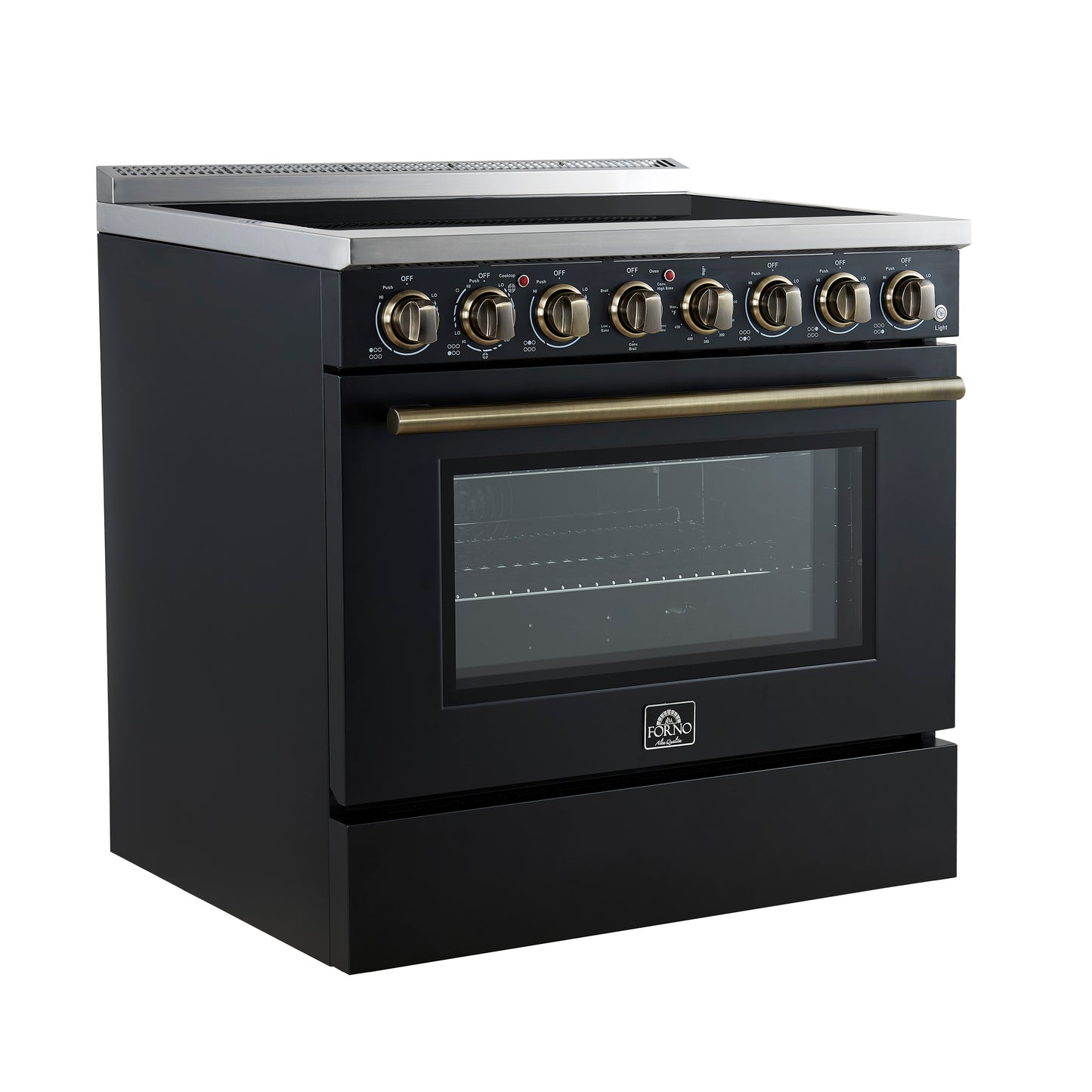 Forno Paolo 36 Inch Black Freestanding Electric Range, Stainless Steel, 5.44 cu.ft, True Convection Oven, Energy Efficient - Forno Appliances