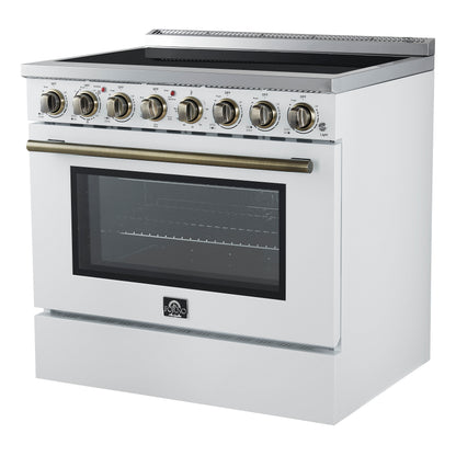 Forno Paolo 36 Inch White Freestanding Electric Range, Stainless Steel, 5.44 cu.ft, True Convection Oven, Energy Efficient - Forno Appliances